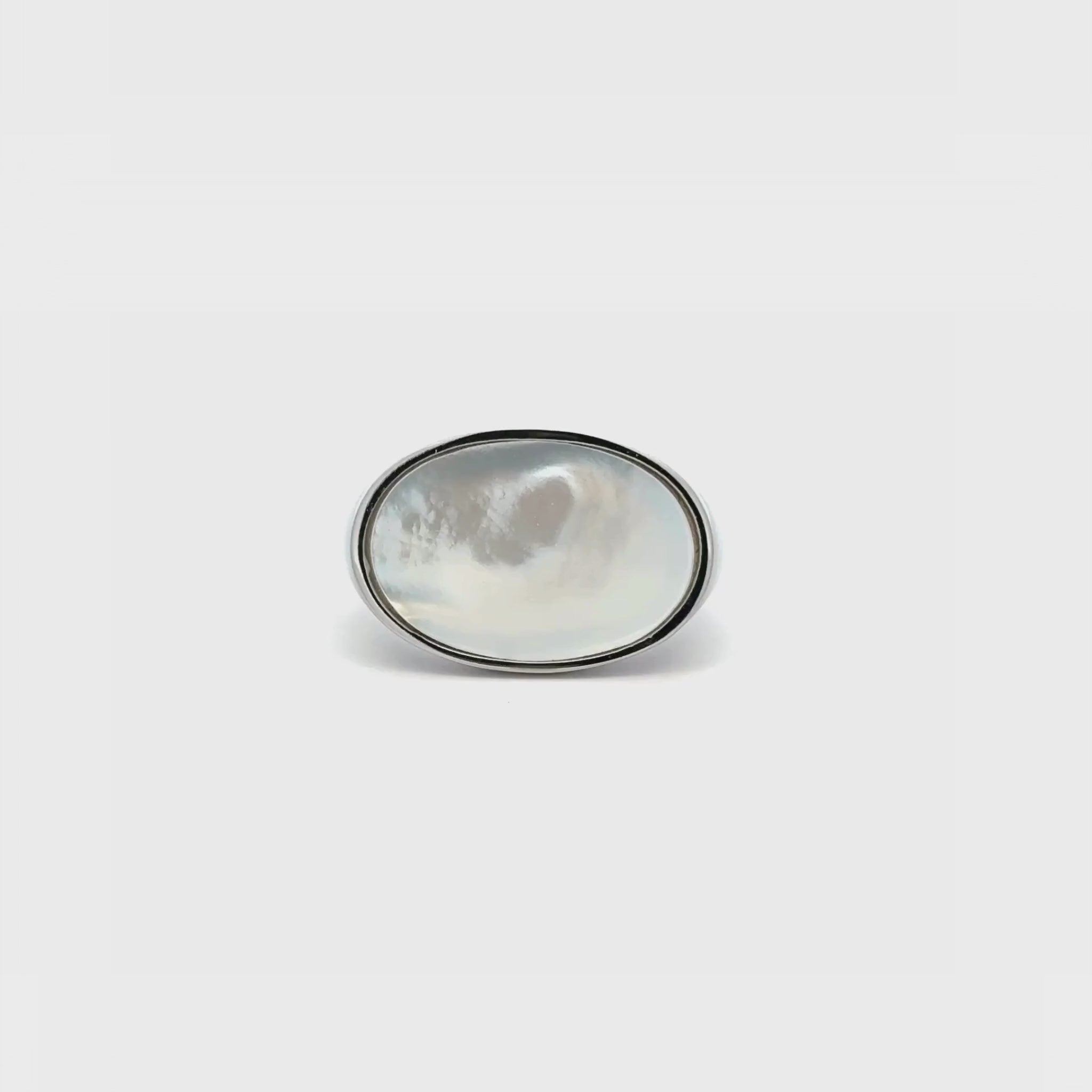 Stainless Steel White Mother Of Pearl Oval Ring 360 view video