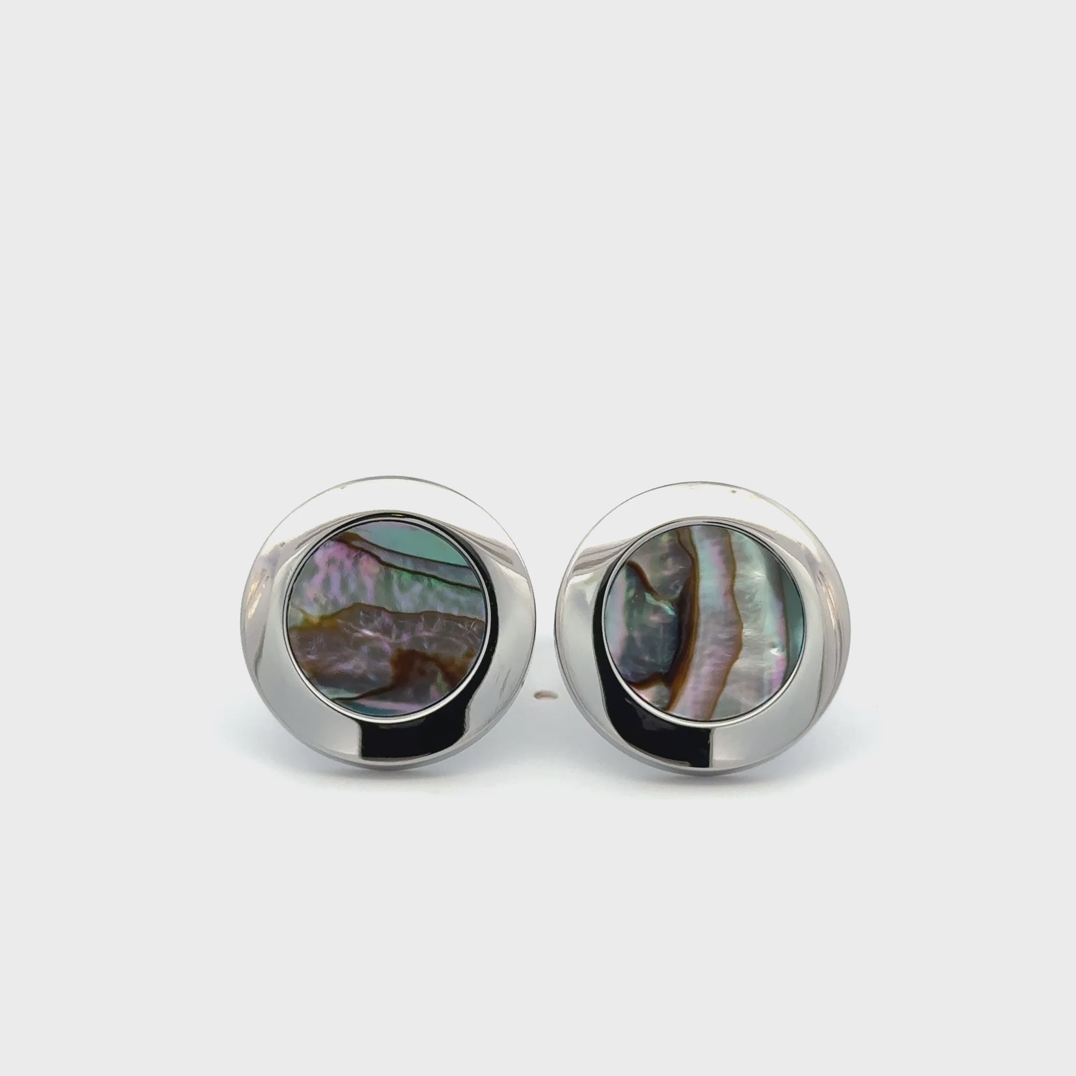 Stainless Steel Abalone Shell Round Cufflinks 360 view