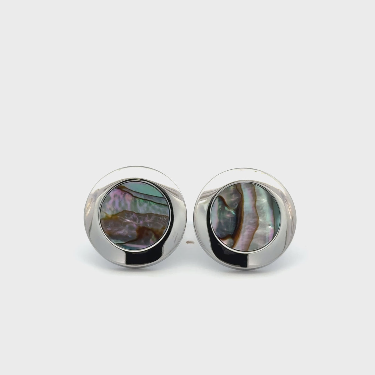 Stainless Steel Abalone Shell Round Cufflinks 360 view