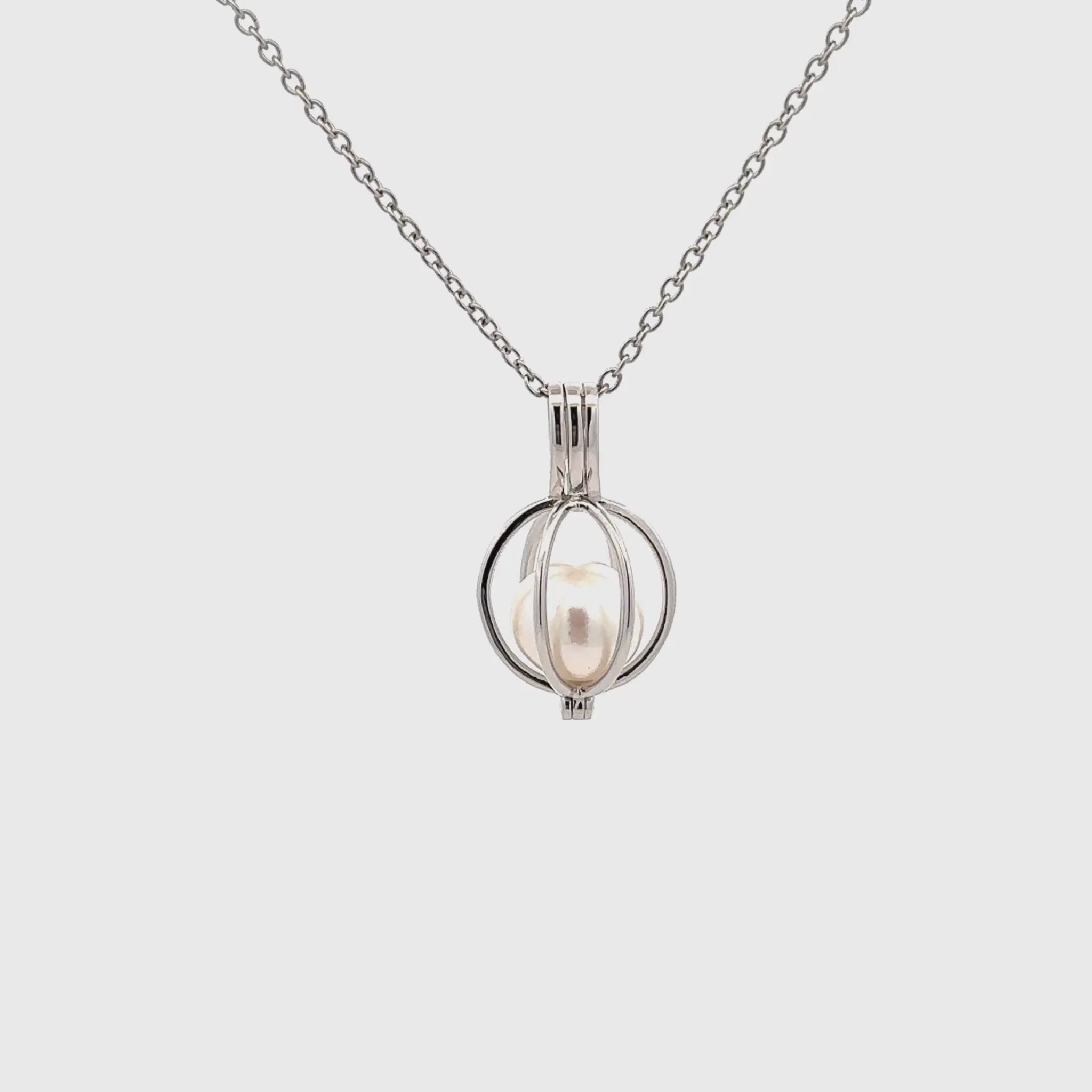 Sterling Silver Australian South Sea 10-11 mm Cultured Pearl Cage Pendant 360 view video