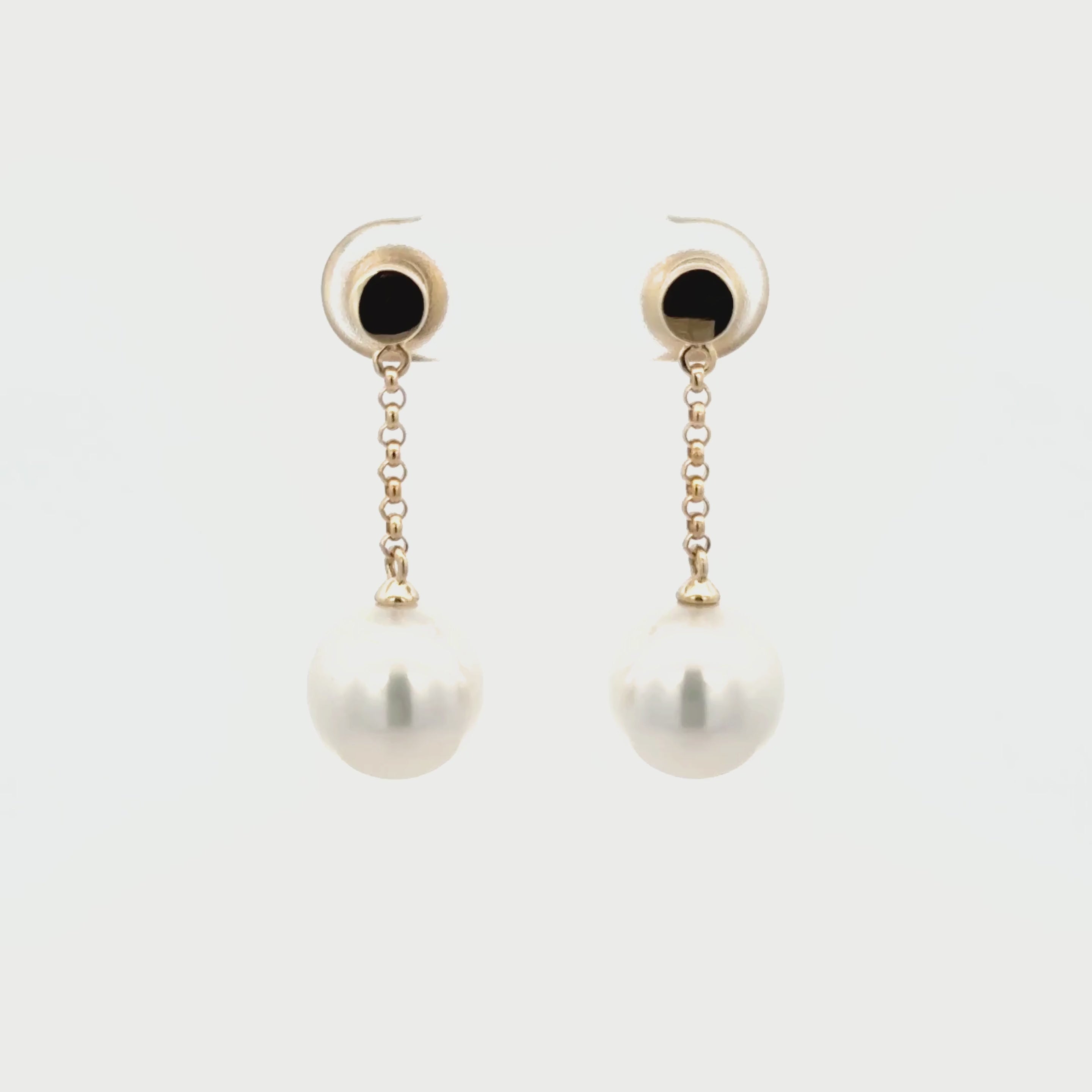 9K Yellow Gold Australian South Sea 10-11mm Cultured Pearl Drop Earrings 360 view