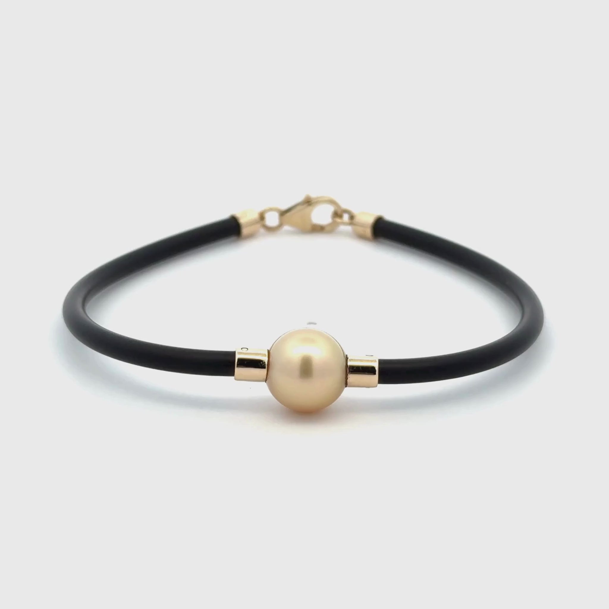 9K Yellow Gold South Sea 10-11 mm Cultured Pearl Neoprene Bracelet 360 view video