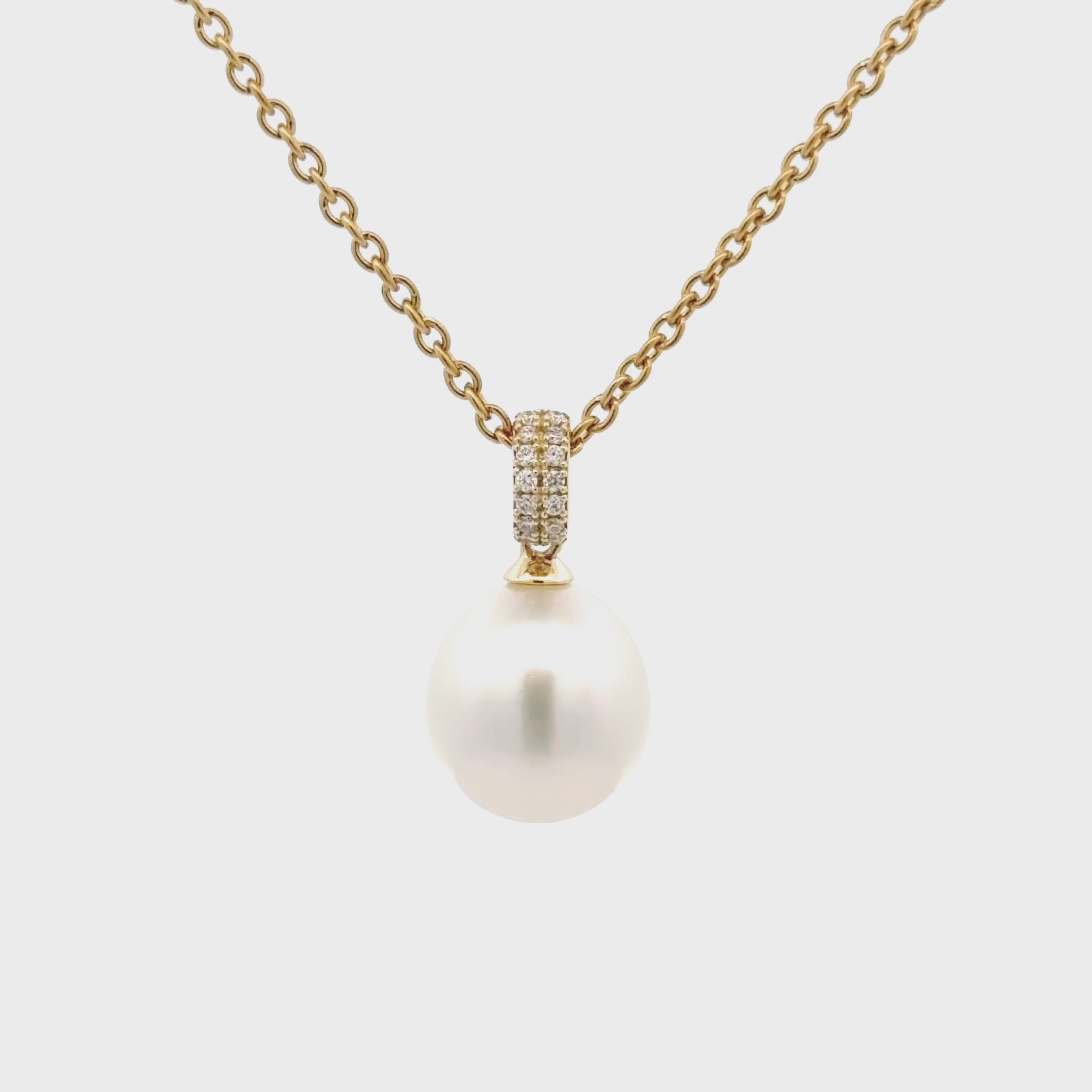 18K Yellow Gold Australian South Sea 10-11 mm Cultured Pearl and Diamond Pendant-360 view