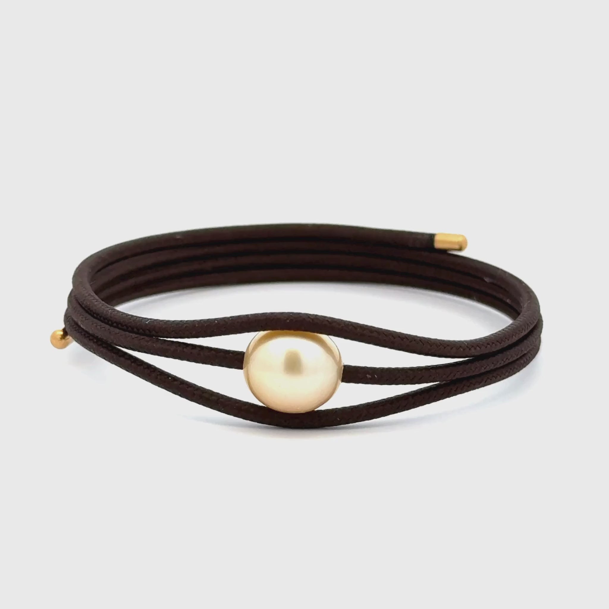 Stainless Steel South Sea Cultured 9-10mm Magnetic Wrap Pearl Bracelet Brown With Gold 