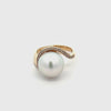 9K Yellow Gold Australian South Sea 11-12 mm Cultured Pearl and Argyle Diamond Ring 360 view