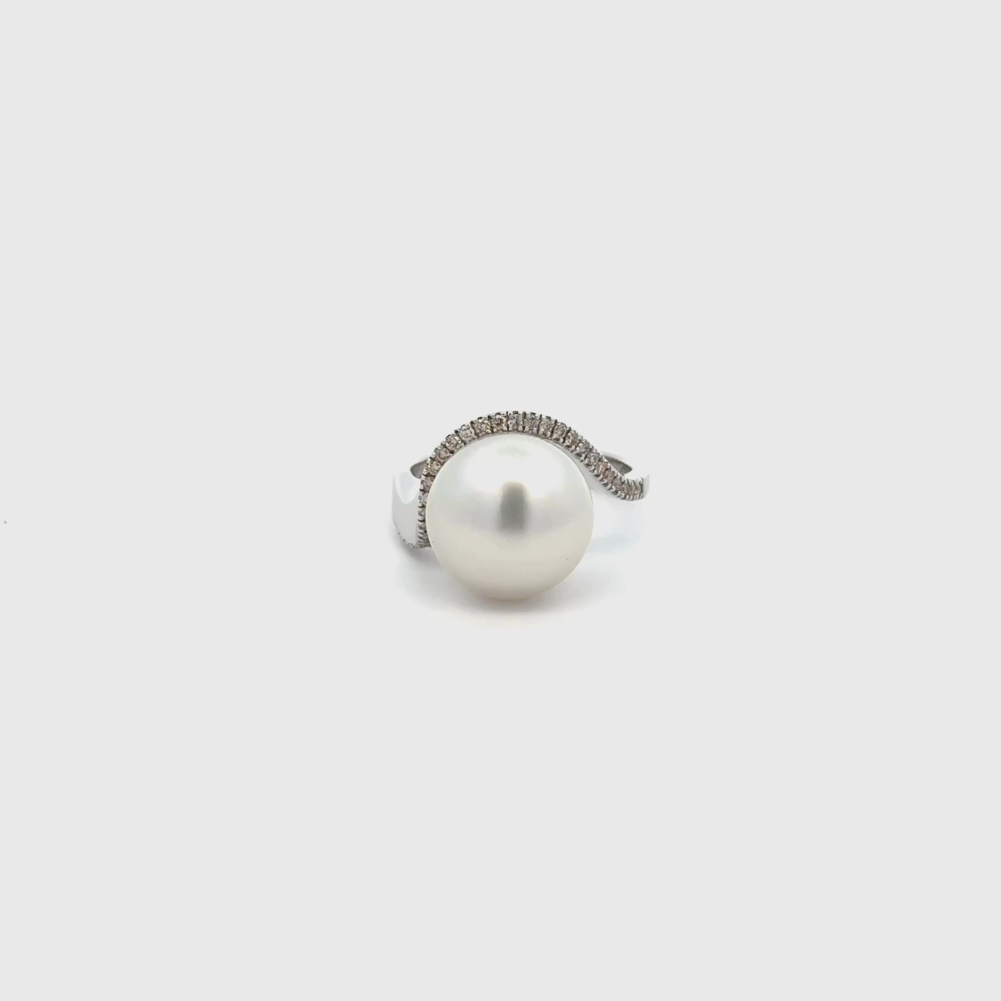 9K White Gold Australian South Sea 12-13 mm Cultured Pearl and Diamond Ring 360 view video