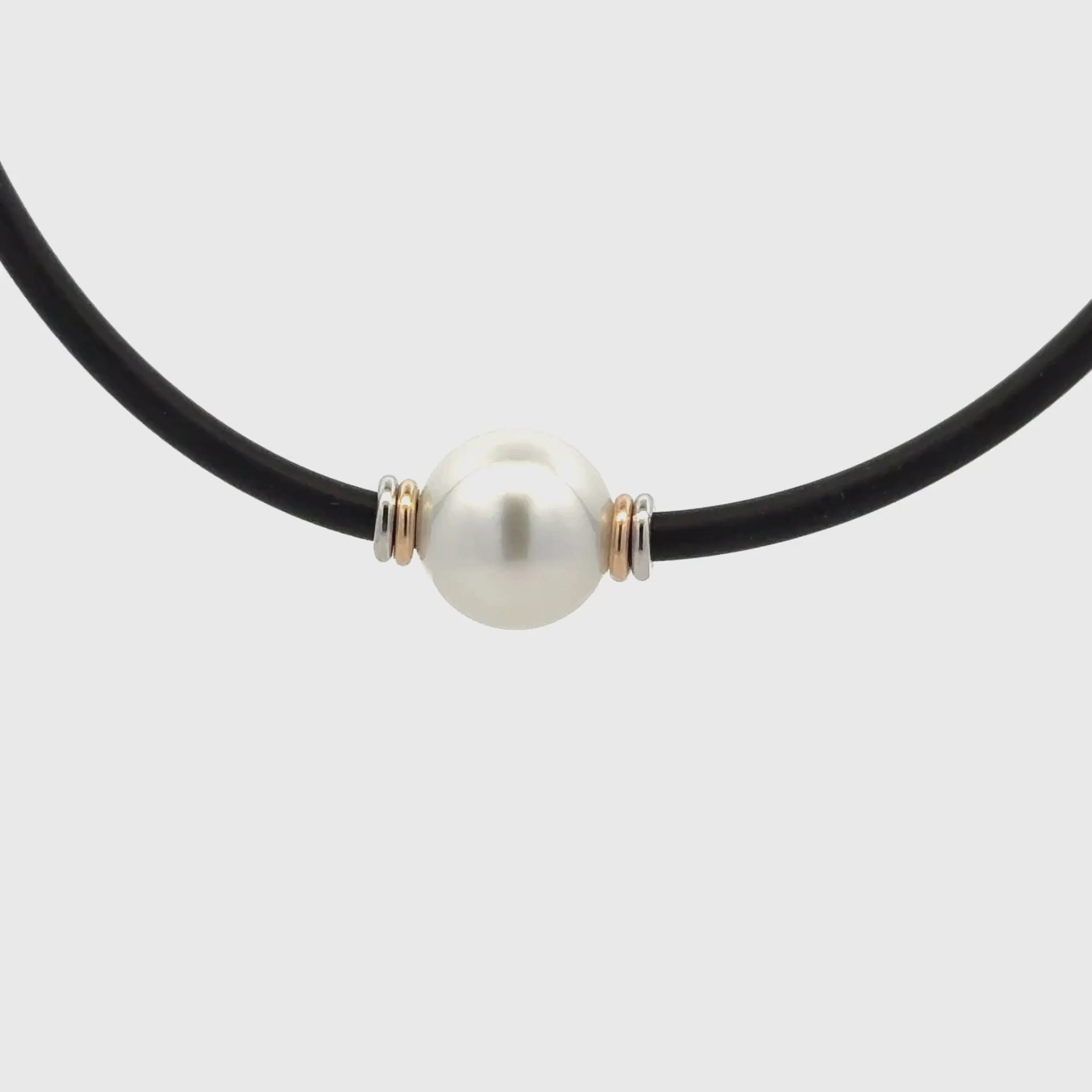 Sterling Silver & 9K Yellow Gold Australian South Sea Cultured 12-13 mm Pearl Neoprene Necklace 360 view video