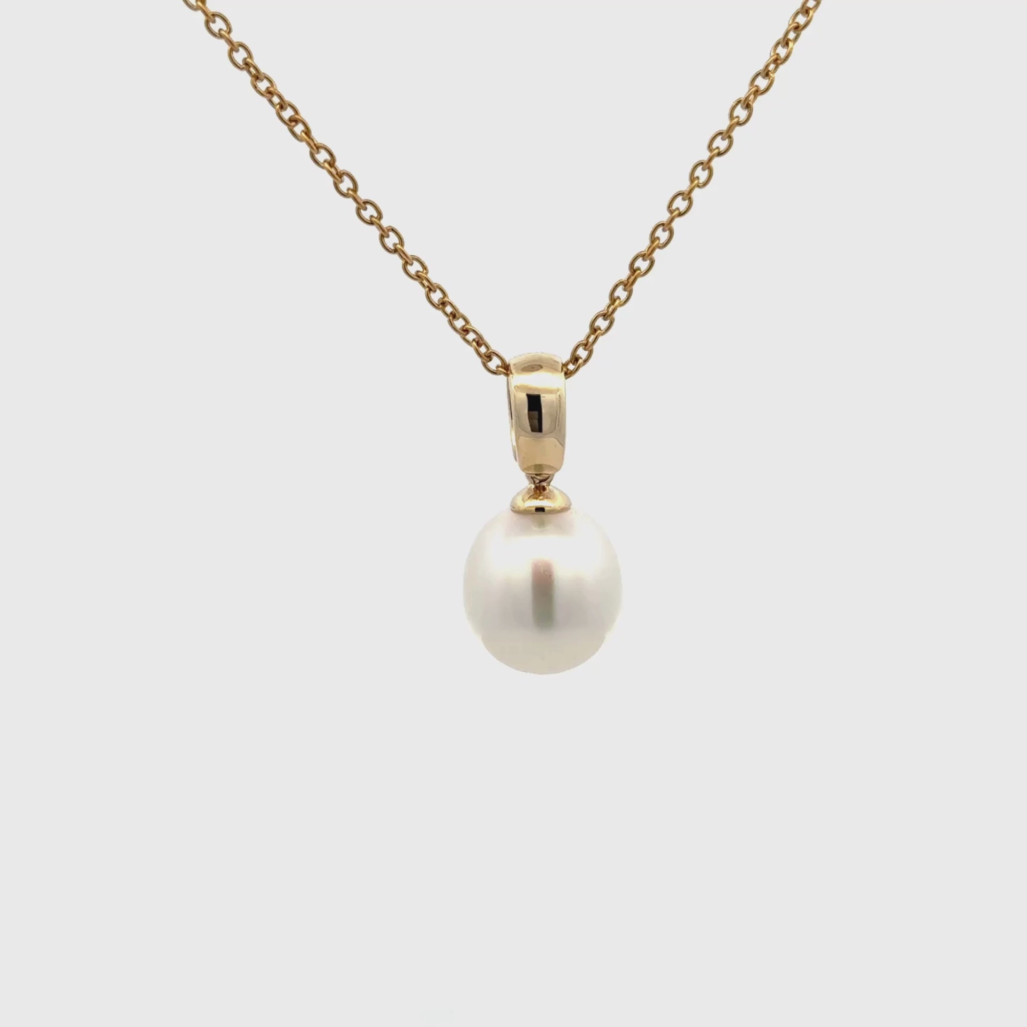 9K Yellow Gold Australian South Sea 11-12 mm Cultured Pearl Pendant 360 view video