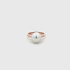 360 view of a lying down 9K Rose Gold Australian South Sea 9-10mm Cultured Pearl Ring on a white background