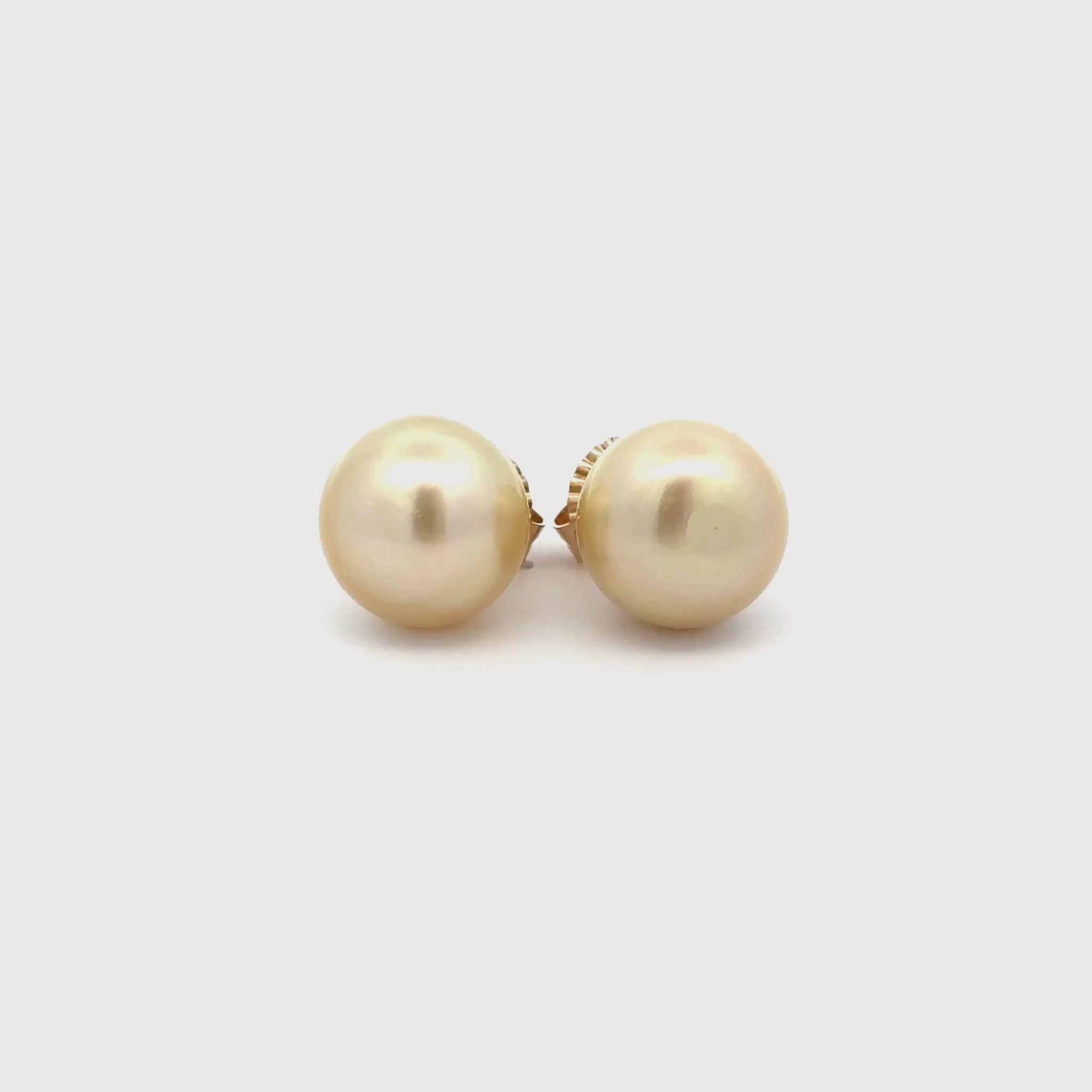 9K Yellow Gold South Sea Cultured 13-14mm Stud Pearl Earrings With 9mm Butterflies