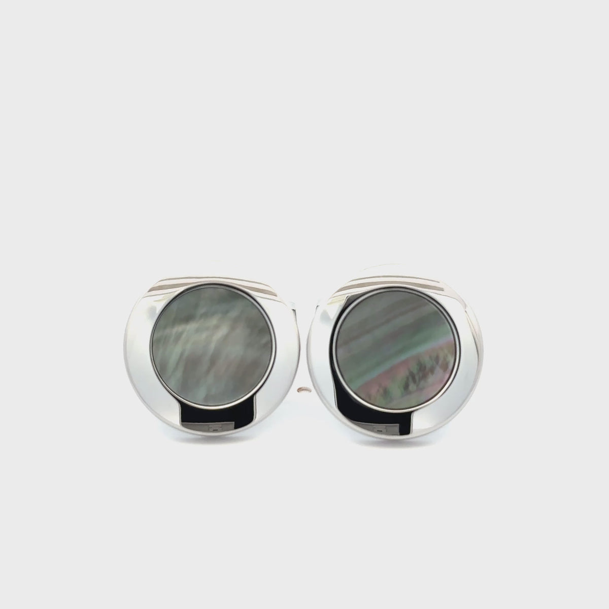 Stainless Steel Black Mother Of Pearl Round Cufflinks 360 view