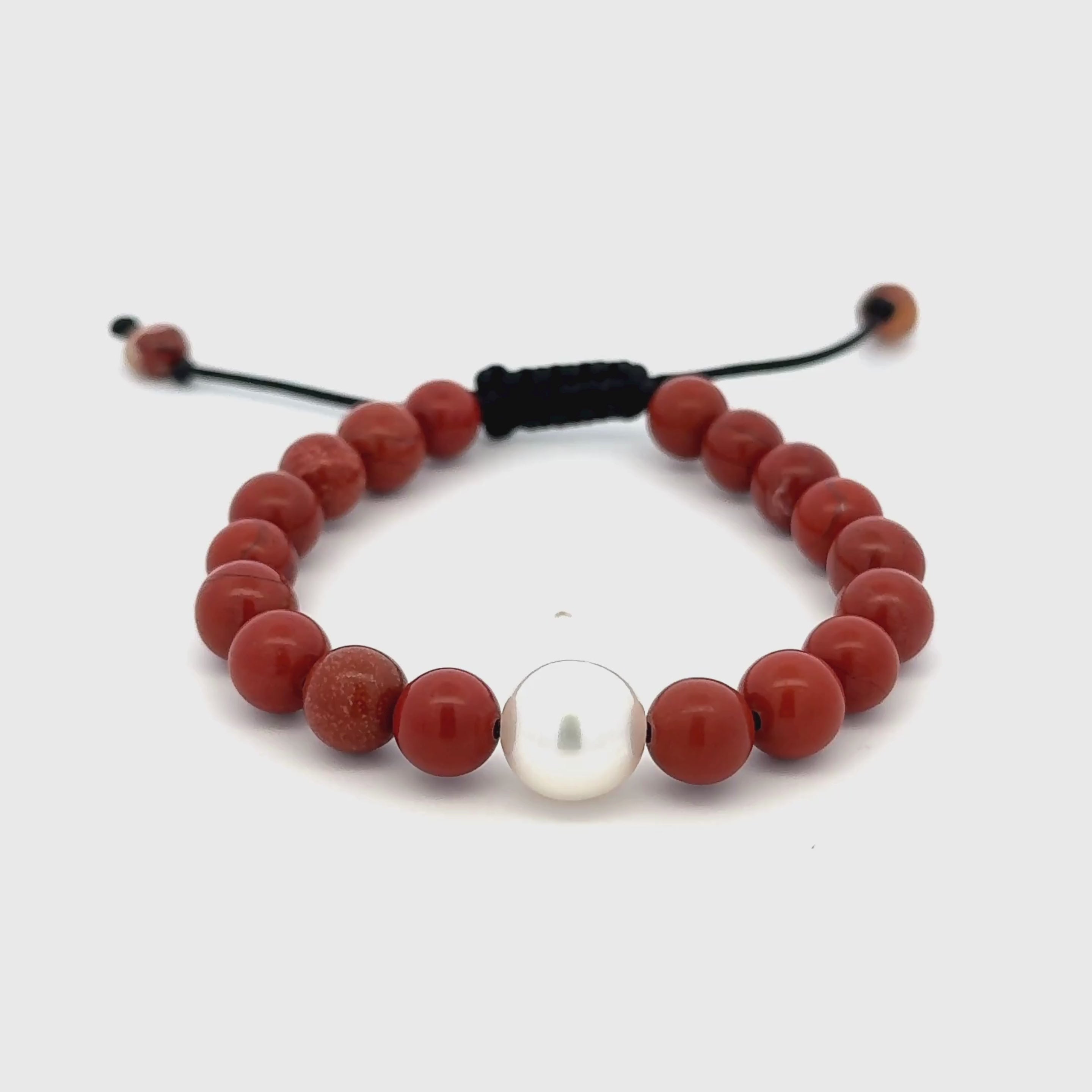 Australian South Sea 10-11 mm Cultured Pearl and 8 mm Jasper Bead Bracelet 360 view