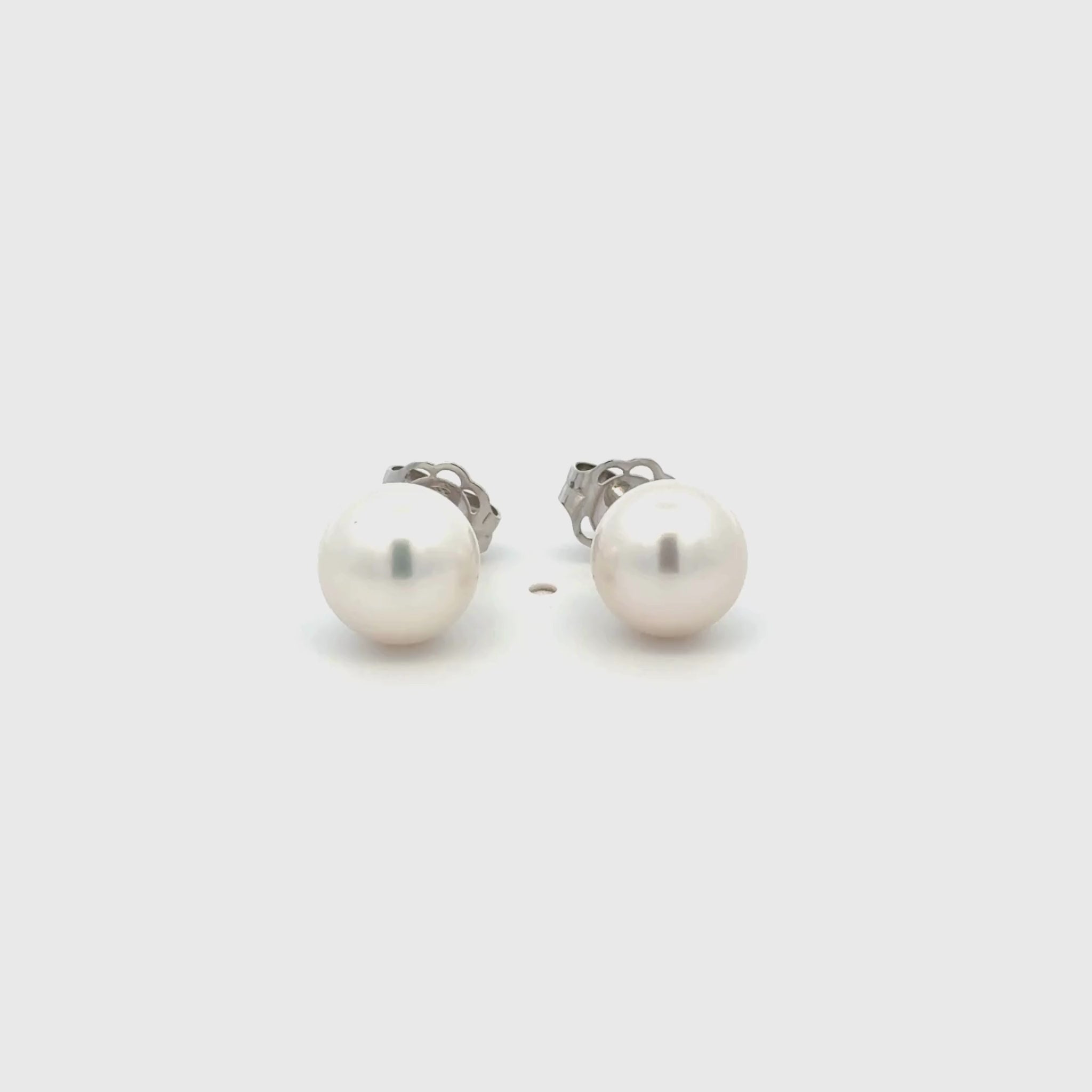 9K White Gold Australian South Sea 8-9 mm Cultured Pearl Stud Earrings 360 view video