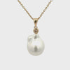9K Yellow Gold Australian South Sea Cultured 14-15mm Pearl and Argyle Diamond Pendant 360 view