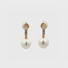 18K Yellow Gold Australian South Sea 10-11 mm Cultured Pearl and Diamond Drop Earrings 360 degree video on white background