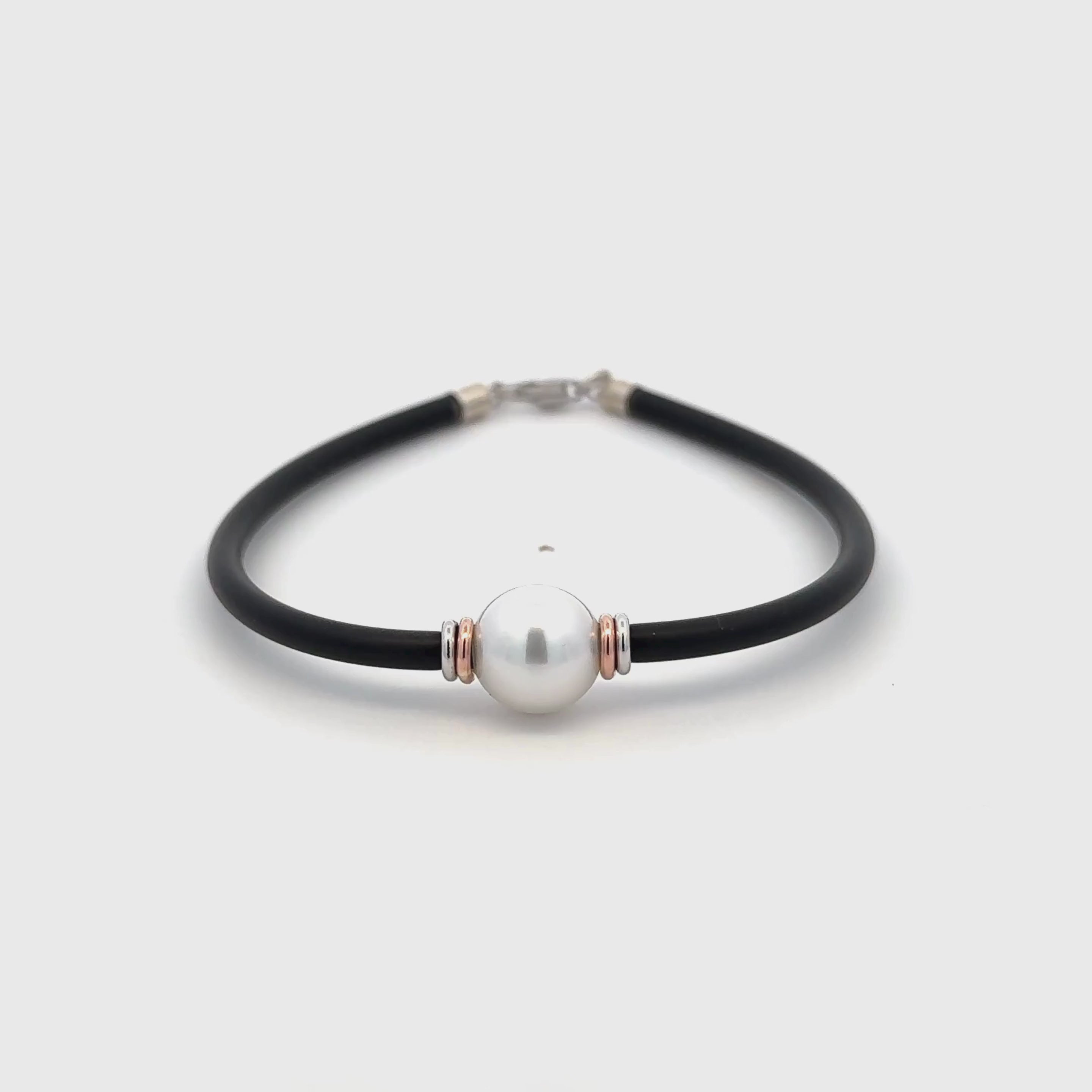 Sterling Silver and 9K Rose Gold Australian South Sea 10-11 mm Cultured Pearl Neoprene Bracelet 360 view
