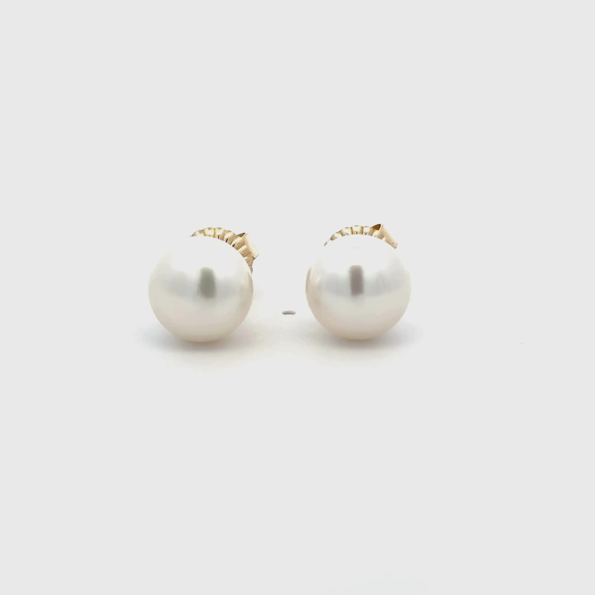 9K Yellow Gold Australian South Sea 11-12 mm Cultured Pearl Stud Earrings 360 degree video with white background