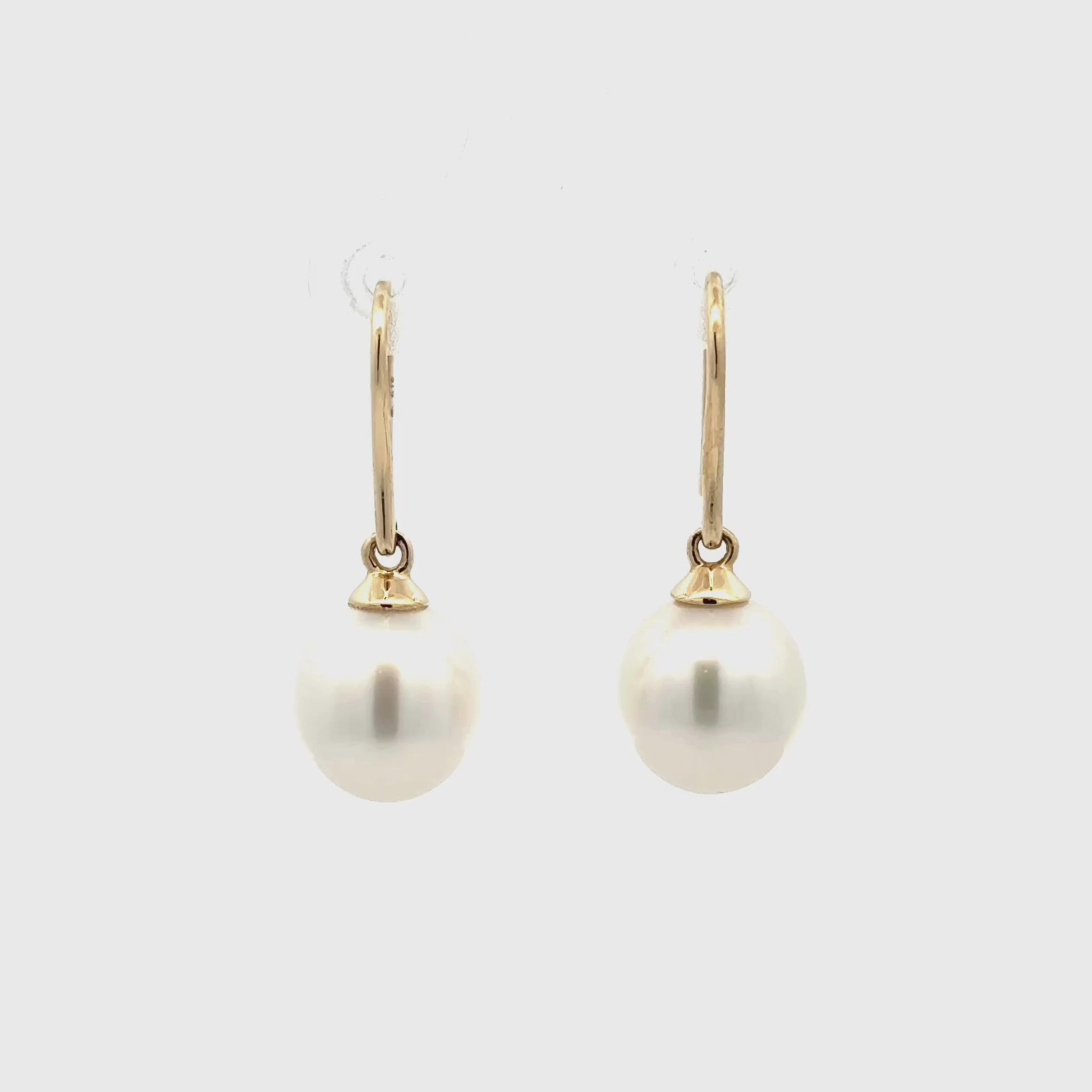 9K Yellow Gold Australian South Sea 10-11 mm Cultured Pearl Hook Earrings 360 view video