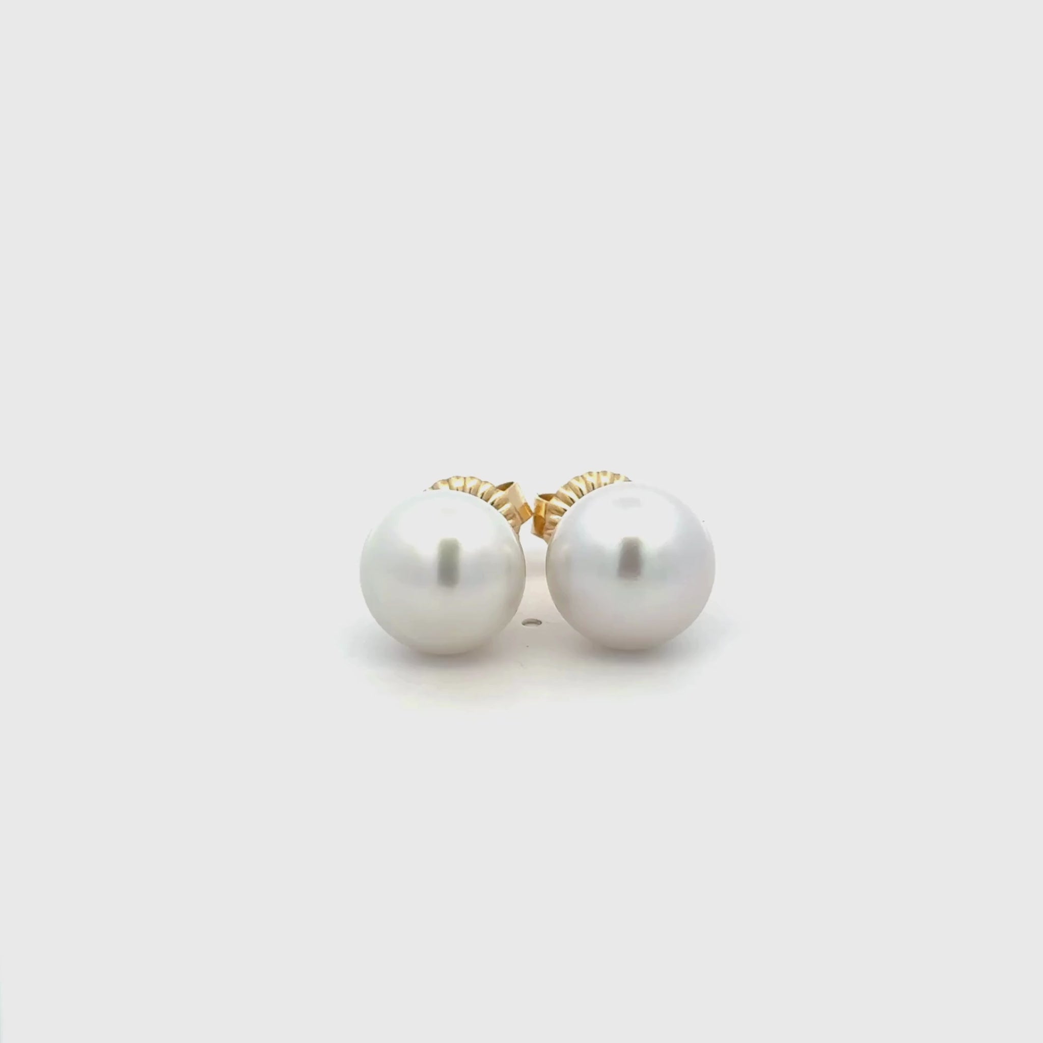 9K Yellow Gold Australian South Sea 12-13 mm Cultured Pearl Stud Earrings 360 view video