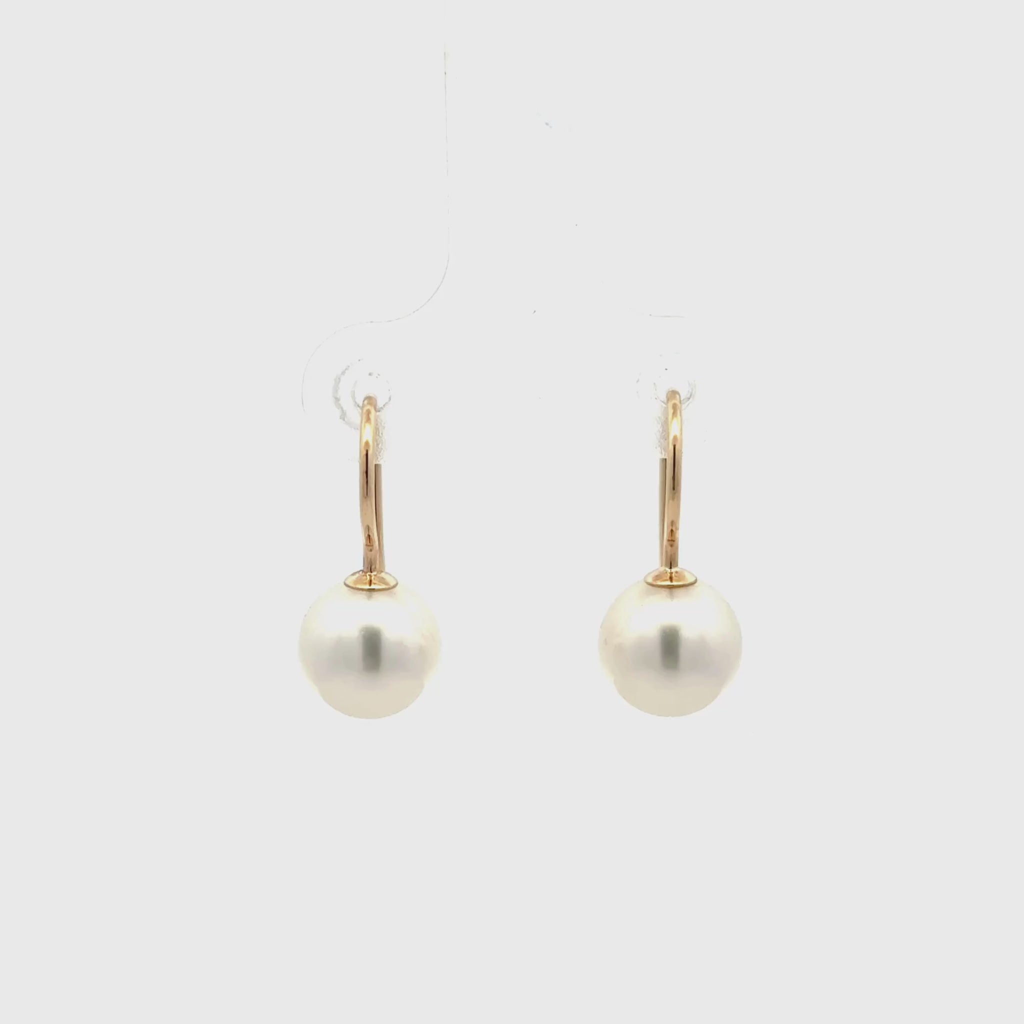 9K Yellow Gold Australian South Sea 8-9 mm Cultured Pearl Hook Earrings 360 view video