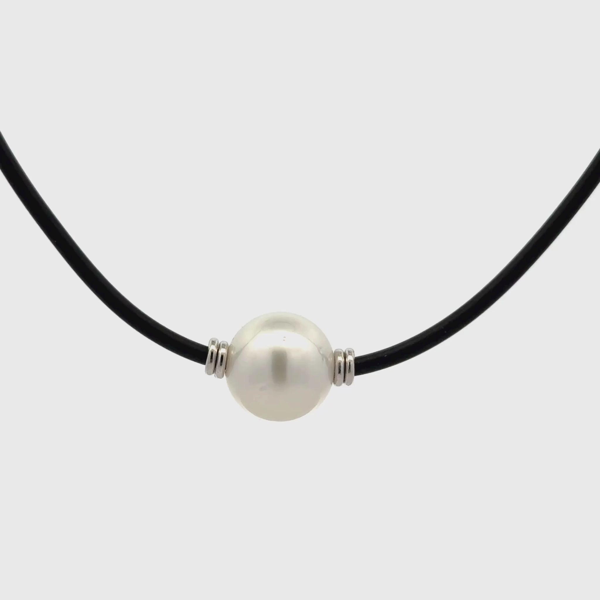 Sterling Silver Australian South Sea 11-12 mm Cultured Pearl Neoprene Necklace 360 degree video with white background