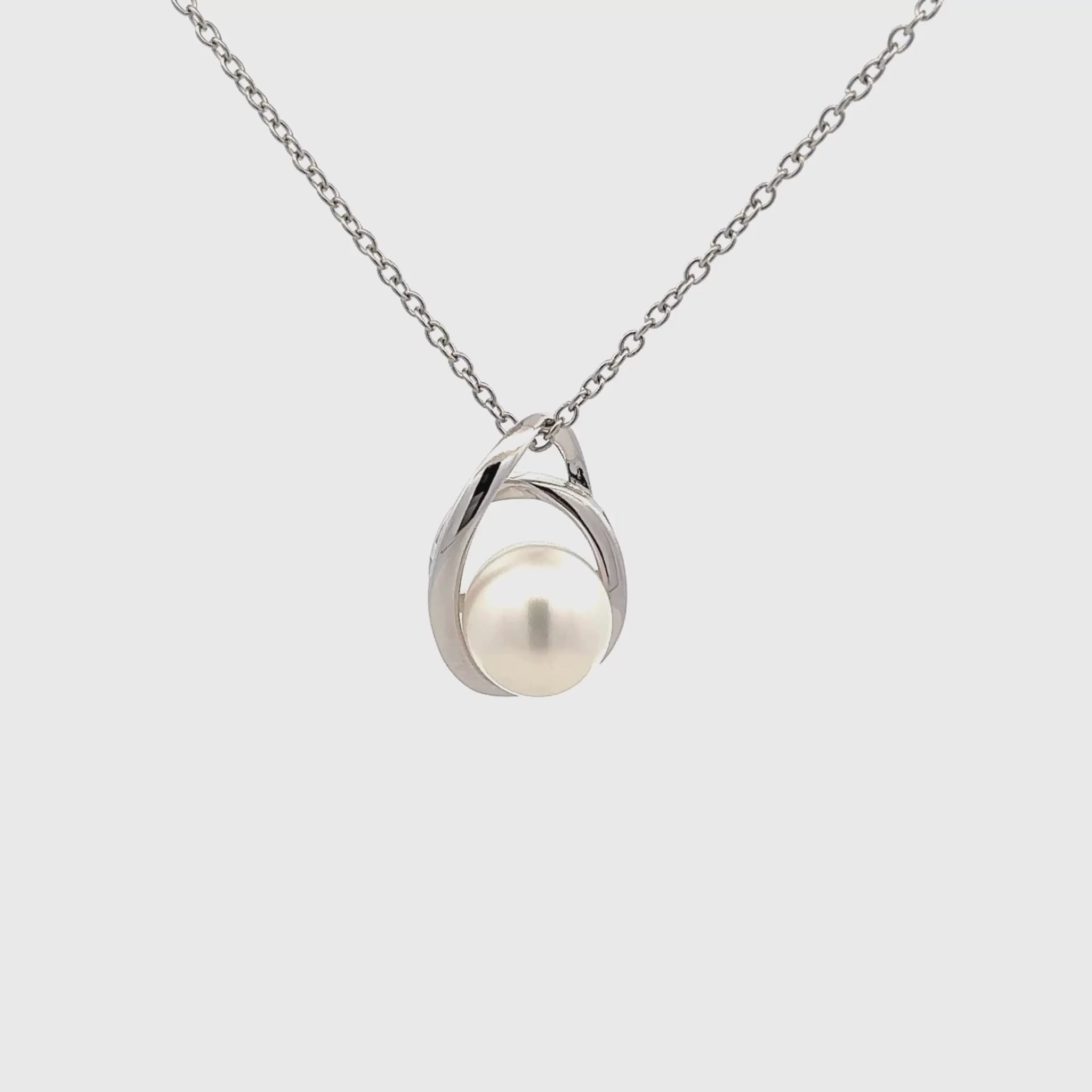 Sterling Silver Australian South Sea 10-11 mm Cultured Pearl Pendant 360 degree view on a white background