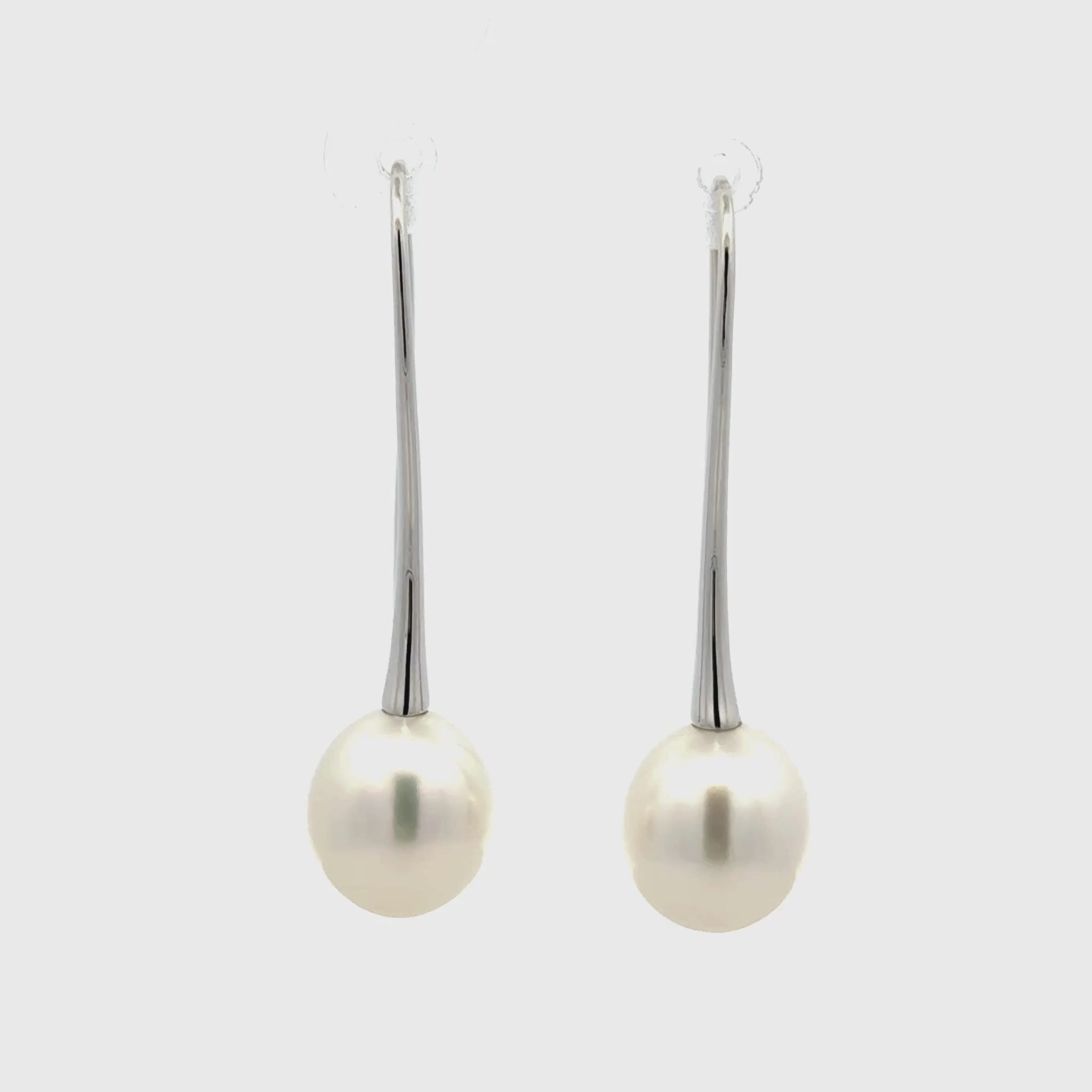 9K White Gold Australian South Sea 10-11 mm Cultured Pearl Hook Earrings 360 view video