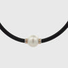 Sterling Silver & 9K Yellow Gold Australian South Sea 13-14 mm Cultured Pearl Neoprene Necklace 360 degree view with white background