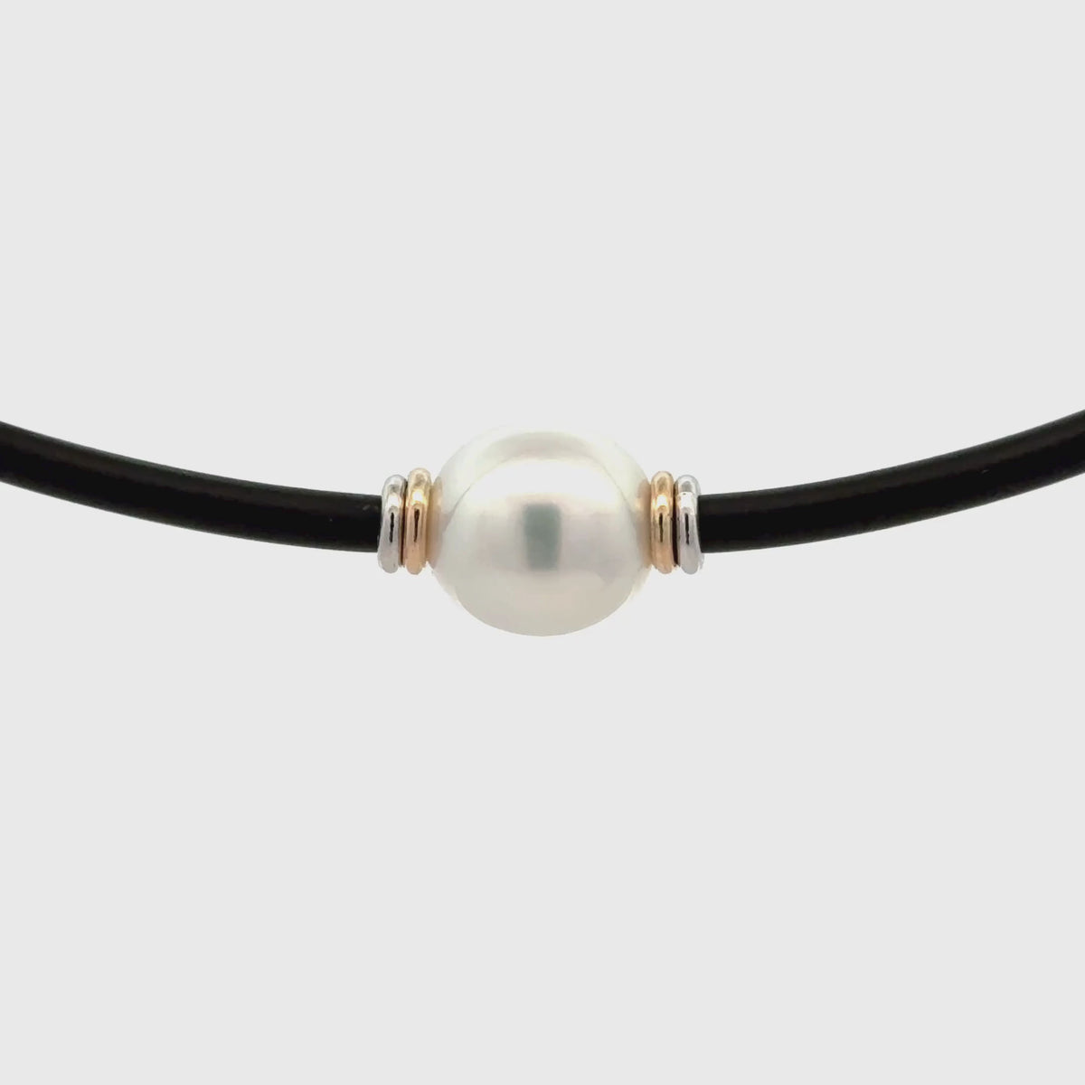 Sterling Silver & 9K Yellow Gold Australian South Sea 10-11 mm Cultured Pearl Neoprene Necklace 360 view