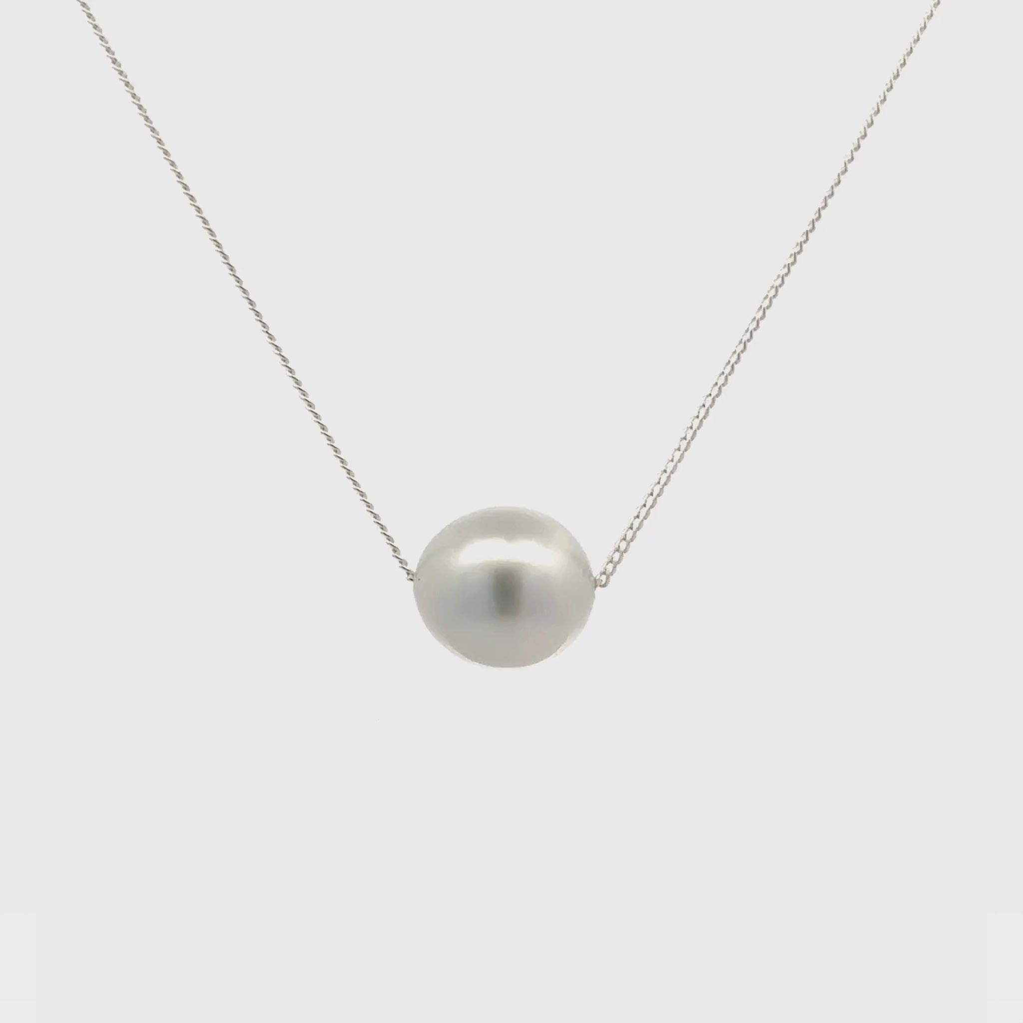 Sterling Silver Australian South Sea 10-11 mm Cultured Pearl Necklace 360 degree video on a white background