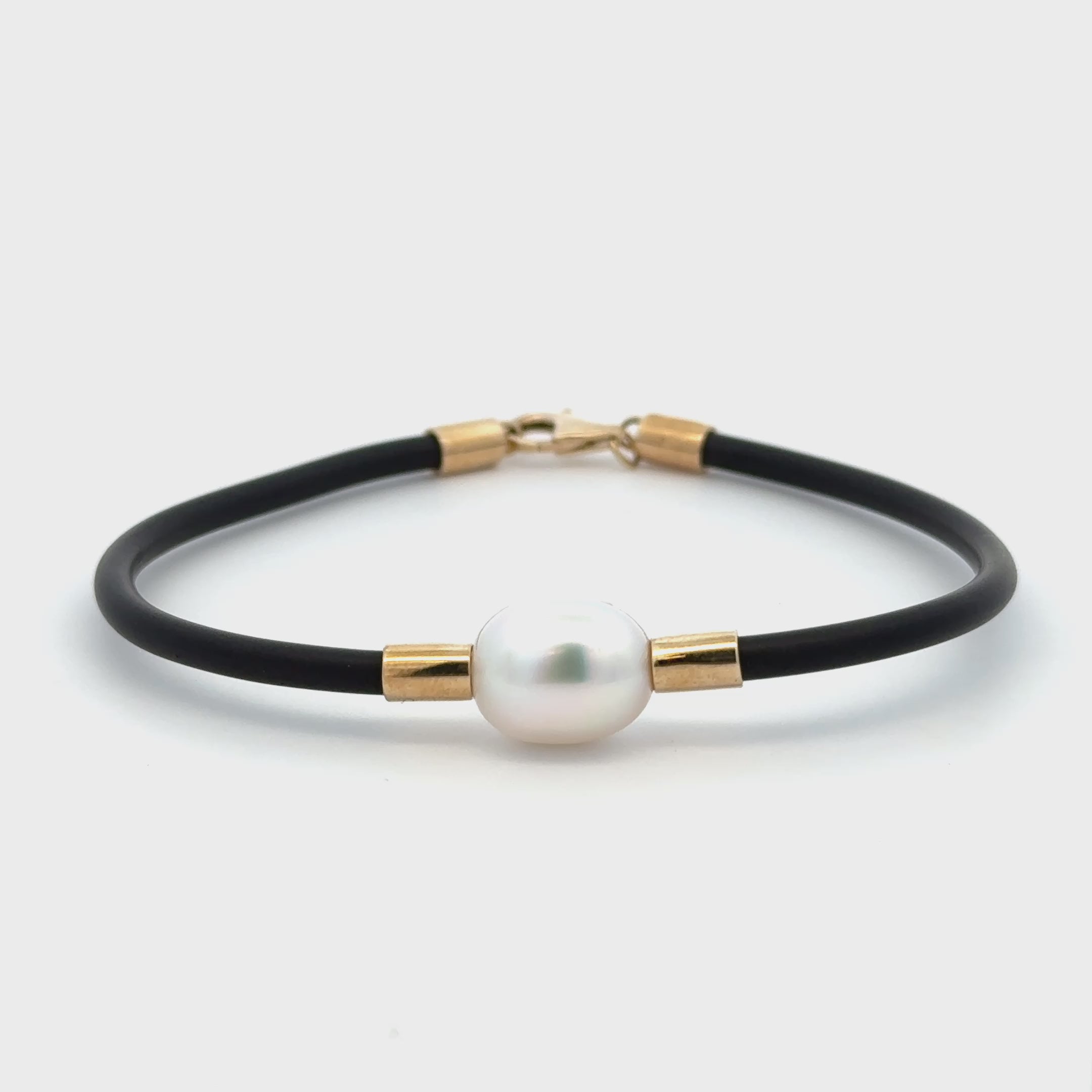 9K Yellow Gold Australian South Sea 10-11 mm Cultured Pearl Neoprene Bracelet 360 view video