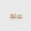 Pair of 9K Yellow Gold Freshwater 8.5 - 9mm Pearl Stud Earrings on a white background 360 degree view