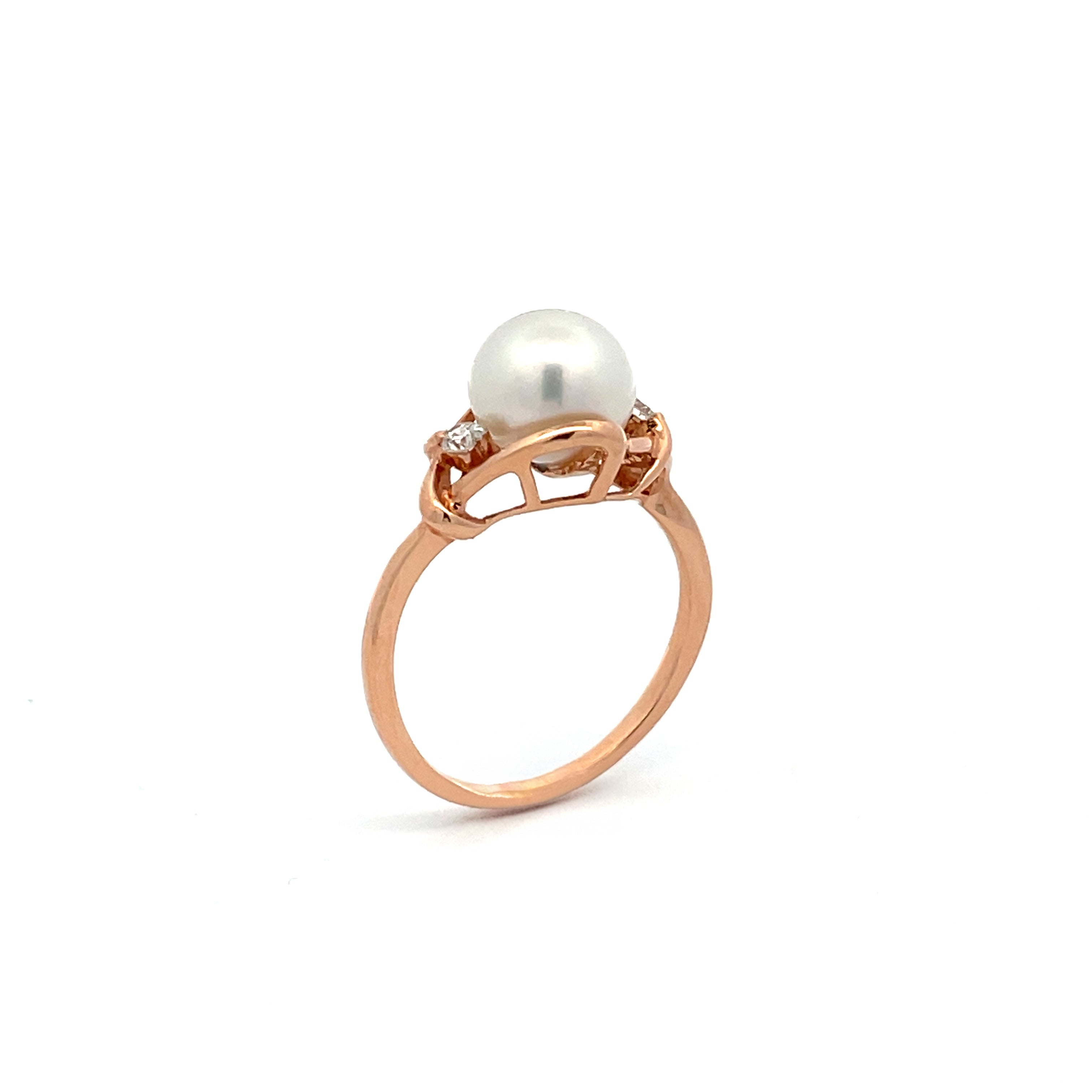 18K Rose Gold Australian South Sea Cultured 8-9 mm Pearl and Diamond Ring