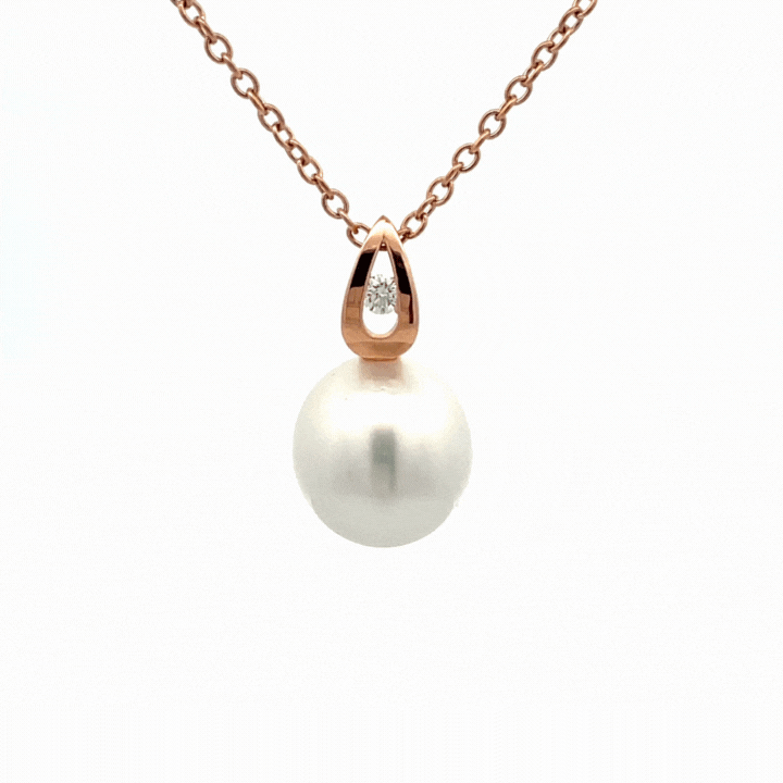 18K Rose Gold Australian South Sea Cultured Pearl and Diamond Pendant