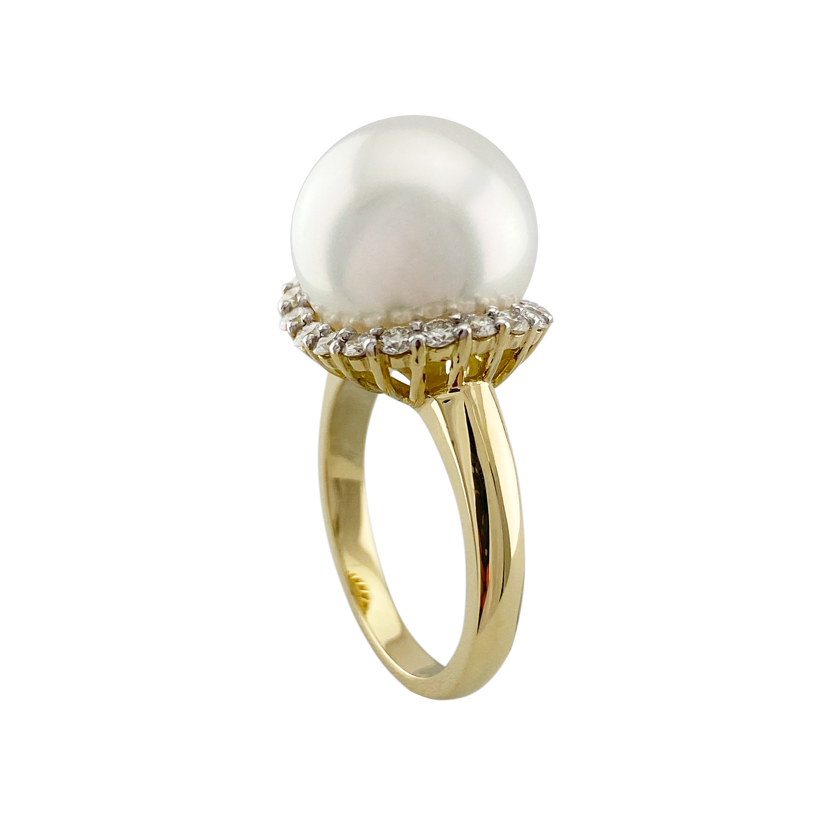 18K Yellow Gold Australian South Sea Cultured 12-13 mm Pearl and Diamond Ring
