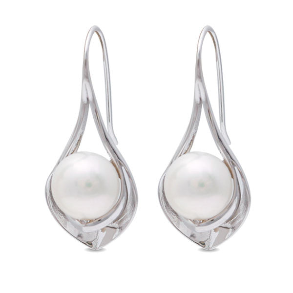 纯银淡水珍珠 9.5-10 毫米耳环
