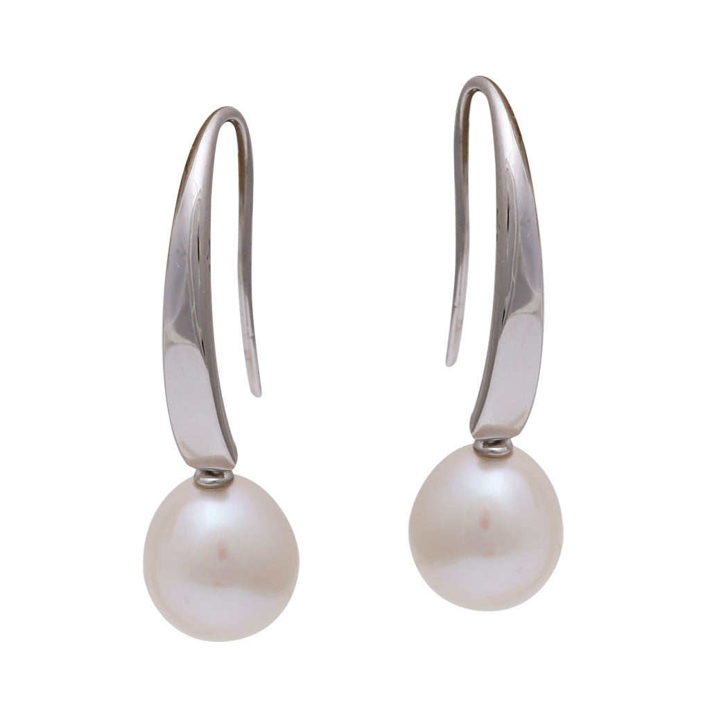 Sterling Silver Freshwater Pearl 9 -10 mm Hook Earrings