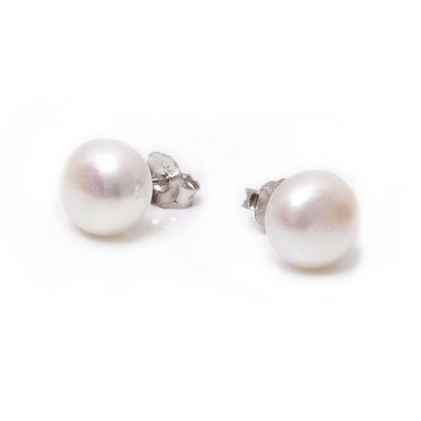 纯银淡水珍珠 10-10.5 毫米耳钉