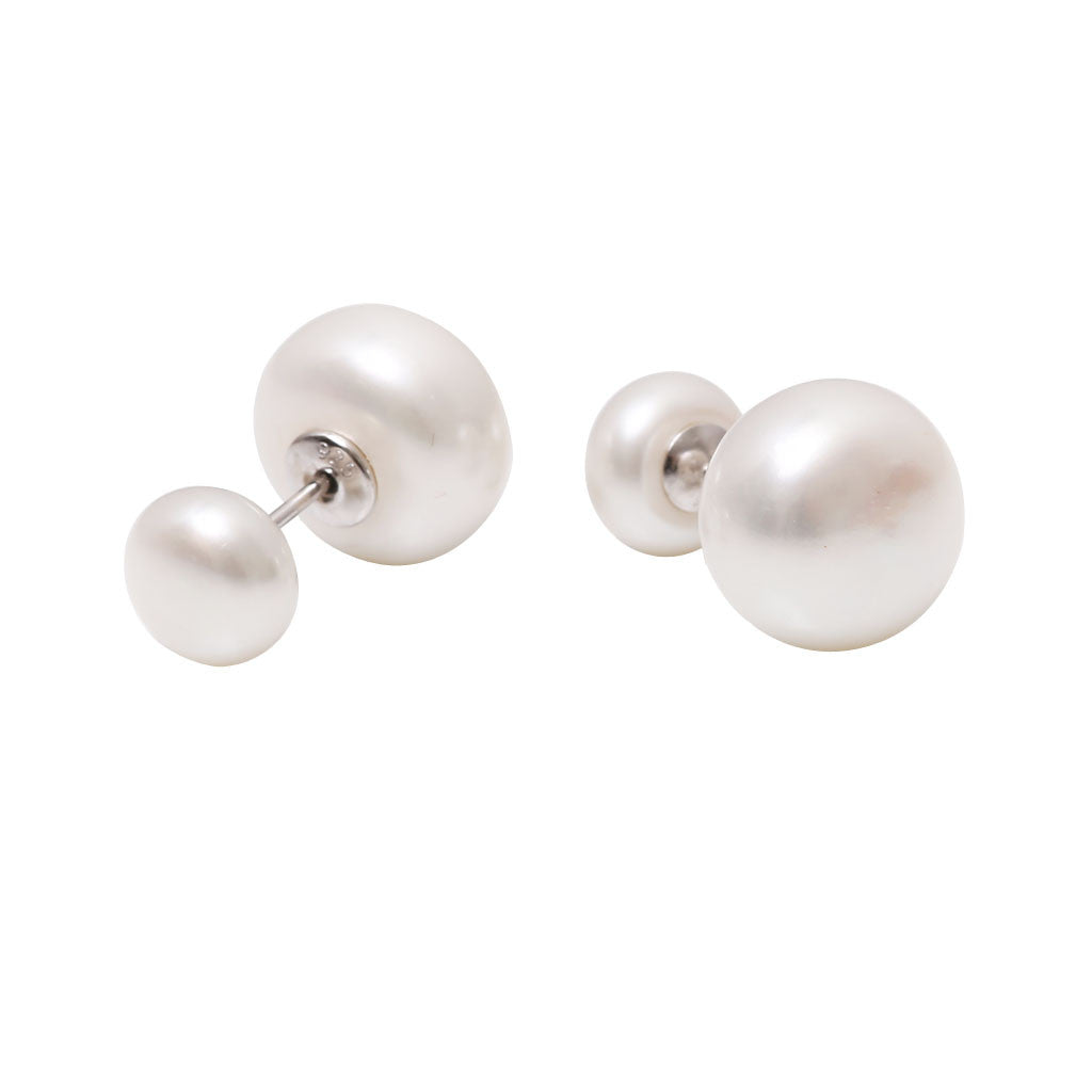 纯银淡水珍珠 8-8.5 和 12-12.5 毫米耳环