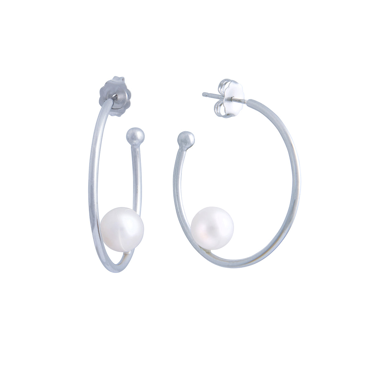 纯银淡水珍珠 7-8 毫米圈形耳环