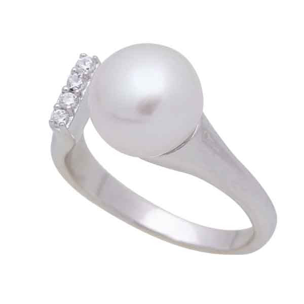 Sterling Silver Freshwater Pearl & Cubic Zirconia 9-10 mm Ring