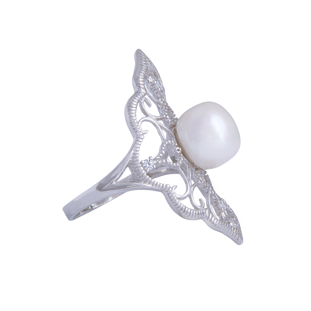 纯银淡水珍珠和方晶锆石戒指