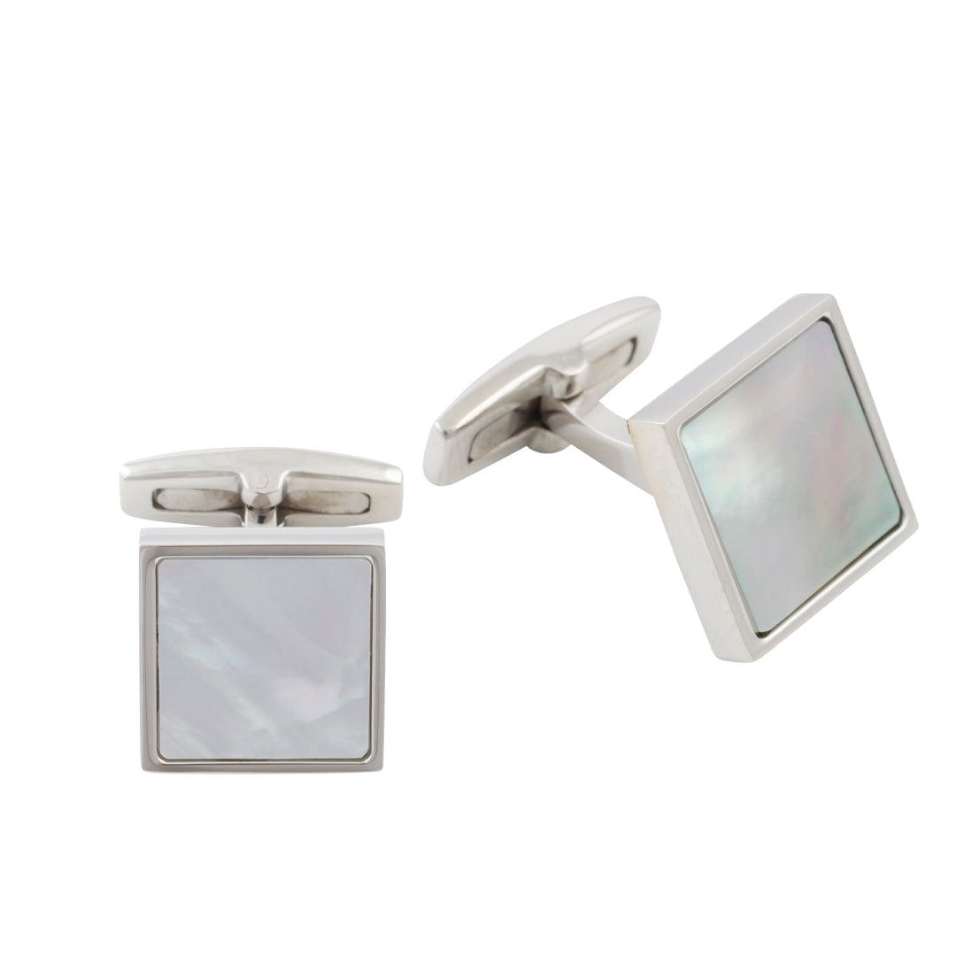 Stainless Steel White Mother Of Pearl Square Cufflinks