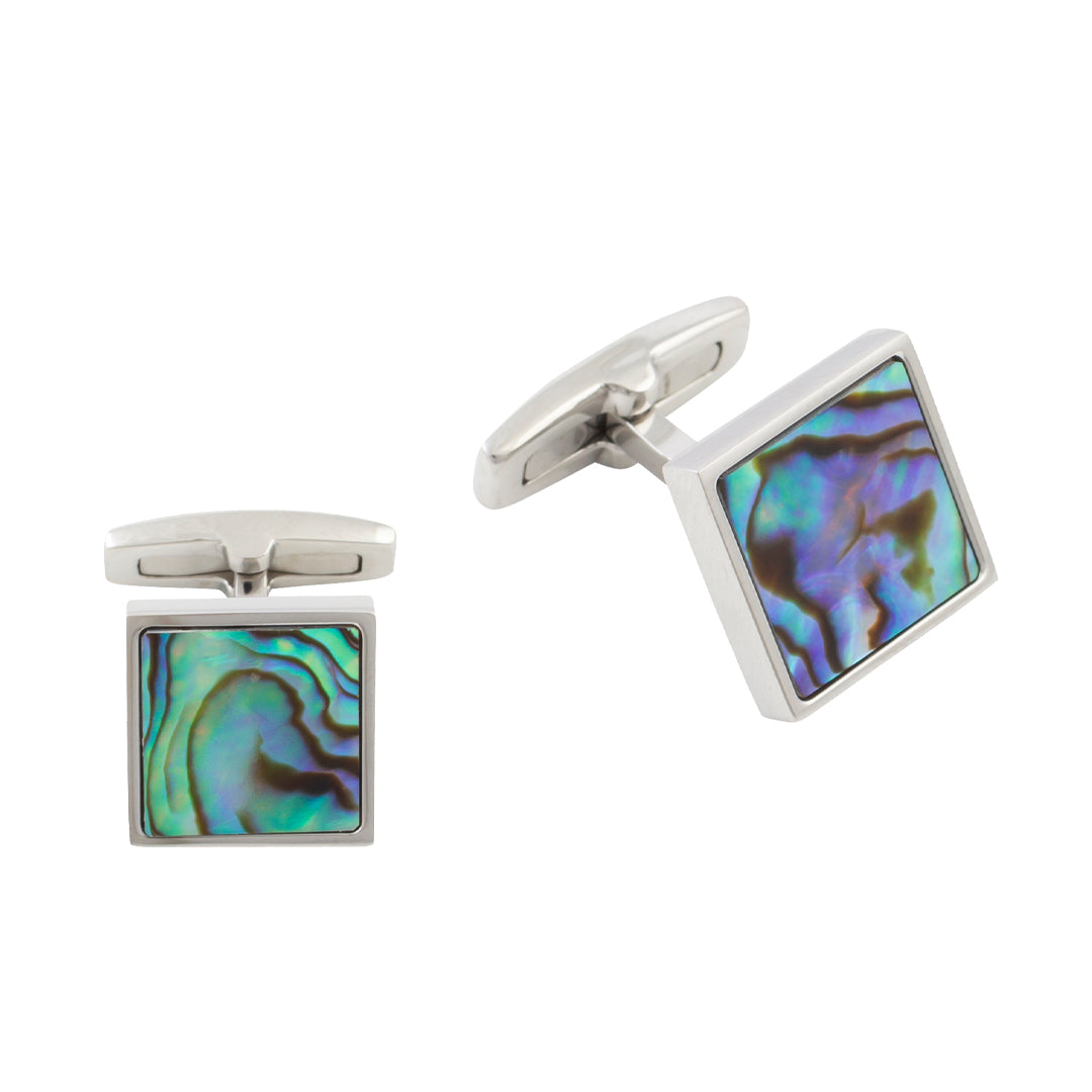 Stainless Steel Abalone Shell Square Cufflinks